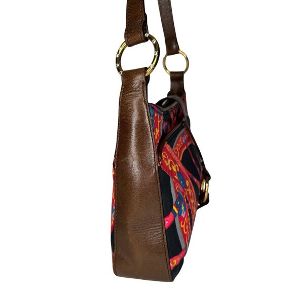 Dolce Gabbana Vintage Sicilian Red Black Fabric Brown Leather Bag Purse - Picture 10 of 16